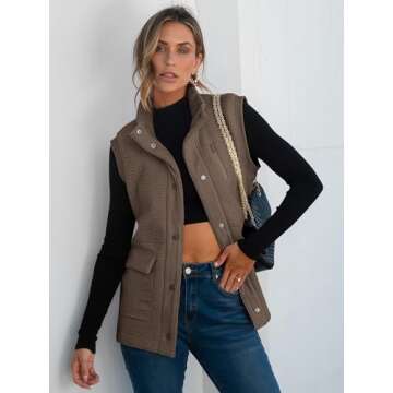 ANRABESS Womens Fuzzy Fleece Vest Sleeveless Casual Warm Button Down Sherpa Jackets Outerwear With P...