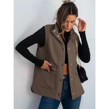 ANRABESS Womens Fuzzy Fleece Vest Sleeveless Casual Warm Button Down Sherpa Jackets Outerwear With Pockets Winter Fashion Coffee Medium