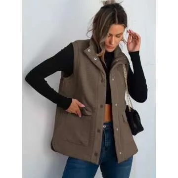 ANRABESS Womens Fuzzy Fleece Vest Sleeveless Casual Warm Button Down Sherpa Jackets Outerwear With Pockets Winter Fashion Coffee Medium