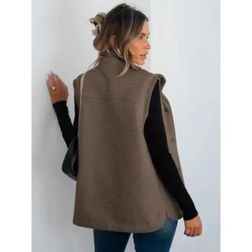 ANRABESS Womens Fuzzy Fleece Vest Sleeveless Casual Warm Button Down Sherpa Jackets Outerwear With Pockets Winter Fashion Coffee Medium