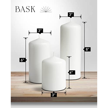 Bask Cone Top Pillar Candles - Elegant Set of 3 White Candles - Smokeless Decor