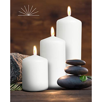 Bask Cone Top Pillar Candles - Elegant Set of 3 White Candles - Smokeless Decor