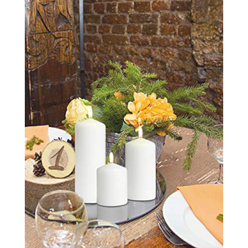 Bask Cone Top Pillar Candles - Elegant Set of 3 White Candles - Smokeless Decor