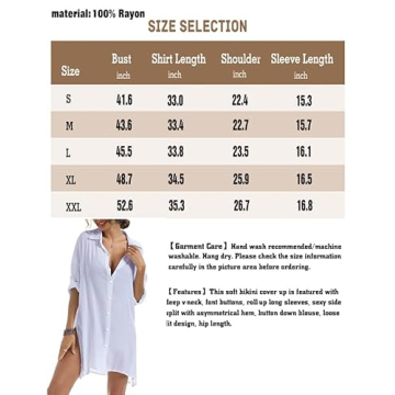 LYHNMW Women Beach Cover Up Roll up Long Sleeve Button Down Shirts Bathing Suit Cover up Beachwear Swimsuit Covers White