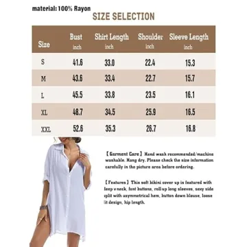 LYHNMW Women Beach Cover Up Roll up Long Sleeve Button Down Shirts Bathing Suit Cover up Beachwear Swimsuit Covers White