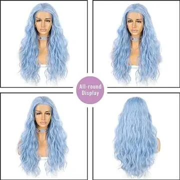 SAPPHIREWIGS Blue Wavy 13×4 Lace Front Wig Long Hair Ice Blue Wigs for Women Heat Resistant Hair Daily Use Cosplay Party Halloween Wig 24inch