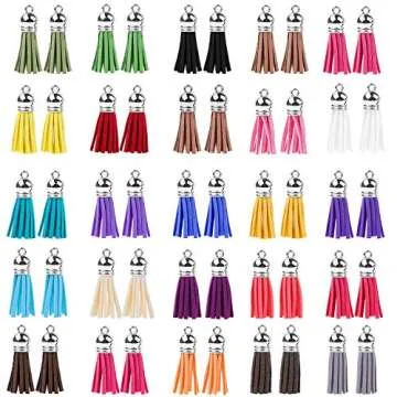 Keychain Tassles, Cridoz 300pcs Bulk Keychains Ring Set Includes 50pcs Tassels for Crafts, 50pcs Keychain Clips, 50pcs Key Chain Rings, 100pcs Jump Ring and 50pcs Screw Eye Pins for DIY Keychain
