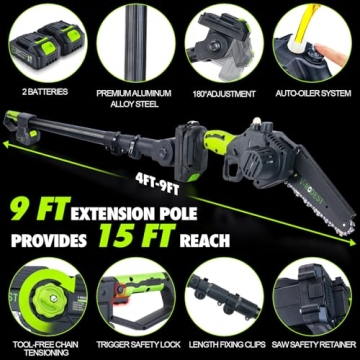 V-MODEST 2-in-1 Cordless Pole Saw Lightweight Powerful