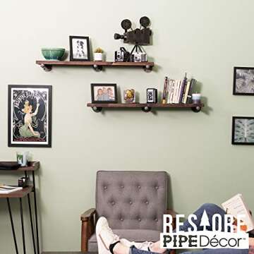 Industrial Pipe Wooden Shelves Restore by Pipe DÉCOR Premium Douglas Fir Wood Shelving 36 Inch Length Set of 2 Boards and 6 Straight Brackets Trail Brown Finish