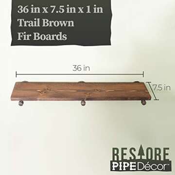 Industrial Pipe Wooden Shelves Restore by Pipe DÉCOR Premium Douglas Fir Wood Shelving 36 Inch Length Set of 2 Boards and 6 Straight Brackets Trail Brown Finish