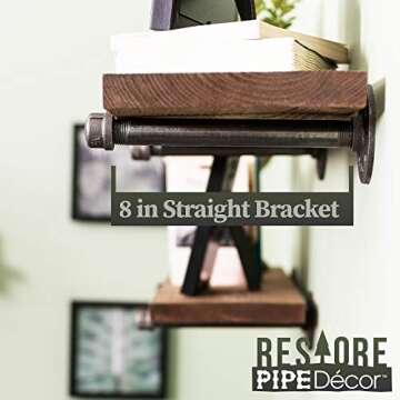 Industrial Pipe Wooden Shelves Restore by Pipe DÉCOR Premium Douglas Fir Wood Shelving 36 Inch Length Set of 2 Boards and 6 Straight Brackets Trail Brown Finish