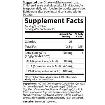 Vegan Omega-3 Supplement for Kids - Sugar Free & Delicious 2 Fl Oz