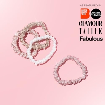 SILKIE x4 Set 100% Pure Mulberry Silk Pink Nude Neutral Skinny Scrunchies Travel Pouch Everyday Hair Ties Elastics Hair Care Ponytail Holder No Damage (Nudes)