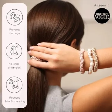 SILKIE x4 Set 100% Pure Mulberry Silk Pink Nude Neutral Skinny Scrunchies Travel Pouch Everyday Hair Ties Elastics Hair Care Ponytail Holder No Damage (Nudes)