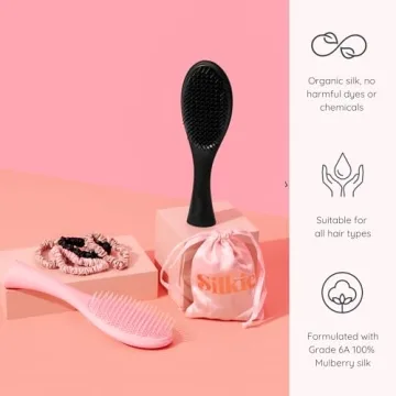 SILKIE x4 Set 100% Pure Mulberry Silk Pink Nude Neutral Skinny Scrunchies Travel Pouch Everyday Hair Ties Elastics Hair Care Ponytail Holder No Damage (Nudes)