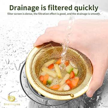 Snailhouse Sink Strainers | 2 Pack Gold Stainless Steel Kitchen Mesh Drain Baskets