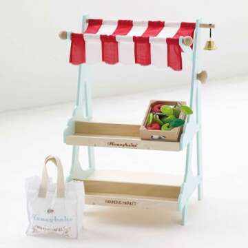 Le Toy Van - Timeless Honeybee Wooden Market Play Shop Set | Perfect for Supermarket, Food Shop or Cafe Pretend Play | Great As A Gift,TV181