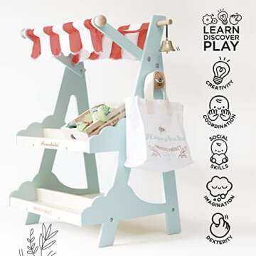 Le Toy Van - Timeless Honeybee Wooden Market Play Shop Set | Perfect for Supermarket, Food Shop or Cafe Pretend Play | Great As A Gift,TV181