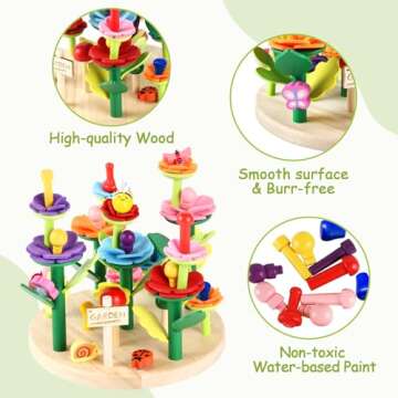 Wooden Flower Garden Toys for Creative Kids Activity Set