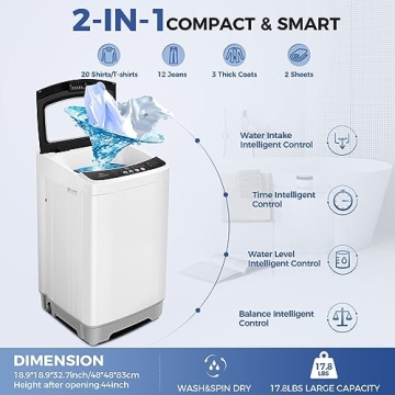 Nictemaw Portable Washing Machine 17.8Lbs Capacity 2.4 Cu.ft Portable Washer Machine with 10 Programs 8 Water Levels Mini Washing Machine for Apartments Dorms Rvs-Glass Cover