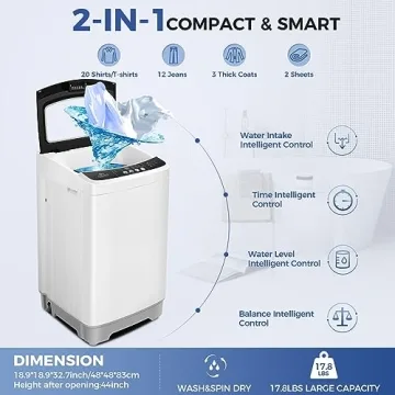 Nictemaw Portable Washing Machine 17.8Lbs Capacity 2.4 Cu.ft Portable Washer Machine with 10 Programs 8 Water Levels Mini Washing Machine for Apartments Dorms Rvs-Glass Cover