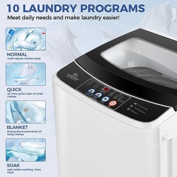 Nictemaw Portable Washing Machine 17.8Lbs Capacity 2.4 Cu.ft Portable Washer Machine with 10 Programs 8 Water Levels Mini Washing Machine for Apartments Dorms Rvs-Glass Cover