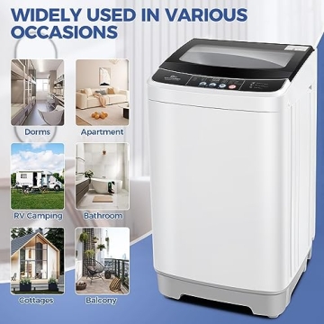Nictemaw Portable Washing Machine 17.8Lbs Capacity 2.4 Cu.ft Portable Washer Machine with 10 Programs 8 Water Levels Mini Washing Machine for Apartments Dorms Rvs-Glass Cover