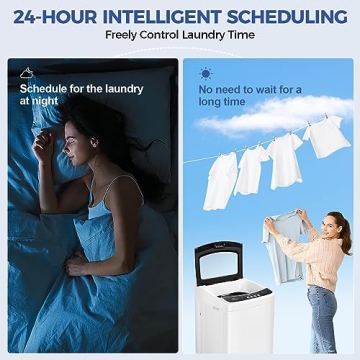 Nictemaw Portable Washing Machine 17.8Lbs Capacity 2.4 Cu.ft Portable Washer Machine with 10 Programs 8 Water Levels Mini Washing Machine for Apartments Dorms Rvs-Glass Cover