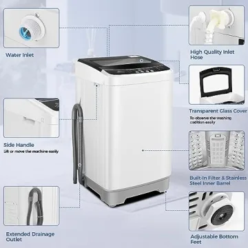 Nictemaw Portable Washing Machine 17.8Lbs Capacity 2.4 Cu.ft Portable Washer Machine with 10 Programs 8 Water Levels Mini Washing Machine for Apartments Dorms Rvs-Glass Cover