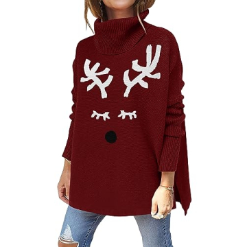 Imily Bela Ugly Christmas Sweater for Women Oversized Turtleneck Long Batwing Sleeve Knitted Cozy Pu...