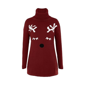 Imily Bela Ugly Christmas Sweater for Women Oversized Turtleneck Long Batwing Sleeve Knitted Cozy Pullover Sweaters Red