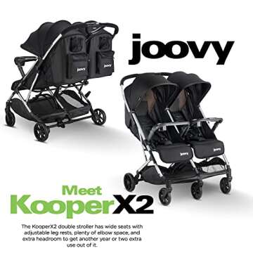 Joovy Kooper X2 Double Stroller, Compact and Lightweight