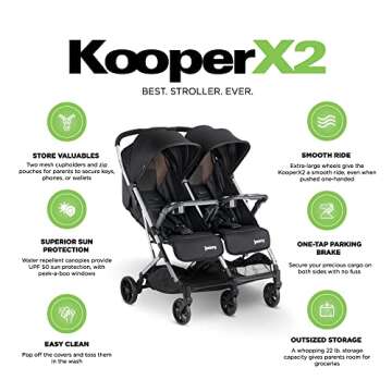 Joovy Kooper X2 Double Stroller, Compact and Lightweight