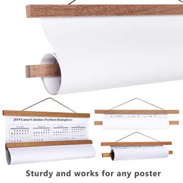 DEESHE Magnetic Poster Hanger Frame, Wooden Holder for Paintings, Artwork, Pictures, Photos, Maps, Portraits, Drawings, Prints and more - Teak 18inch