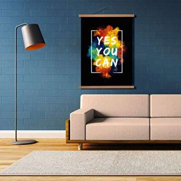 DEESHE Magnetic Poster Hanger Frame, Wooden Holder for Paintings, Artwork, Pictures, Photos, Maps, Portraits, Drawings, Prints and more - Teak 18inch