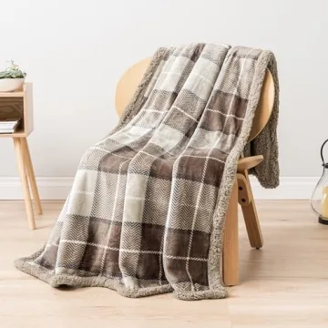 PAVILIA Taupe Plaid Sherpa Blanket - Cozy Plush Throw for All Seasons