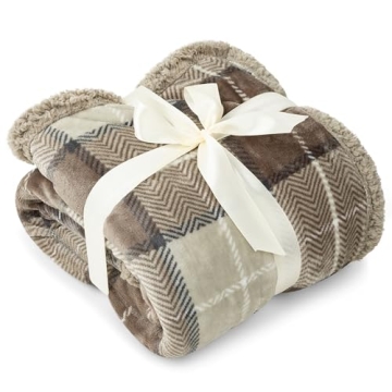 Pavilian Plush Plaid Sherpa Blanket for Cozy Comfort