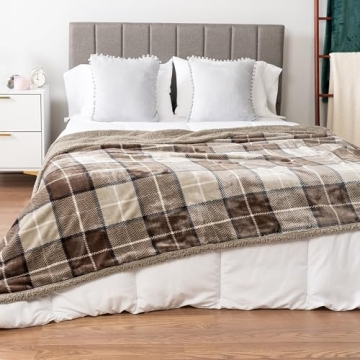 Pavilian Plush Plaid Sherpa Blanket for Cozy Comfort