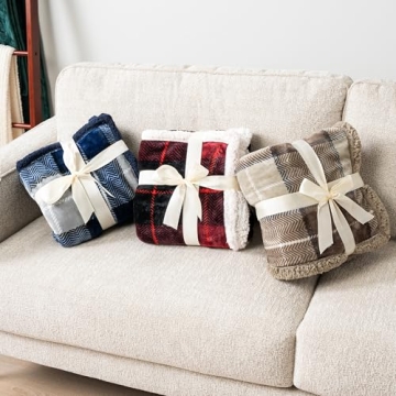Pavilian Plush Plaid Sherpa Blanket for Cozy Comfort