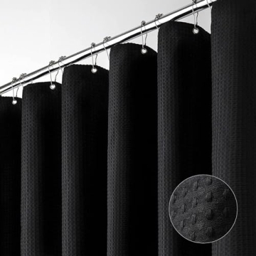 Dynamene Extra Long Fabric Shower Curtain - Waffle Weave 84 Inches Long Heavy Duty Cloth Shower Curt...