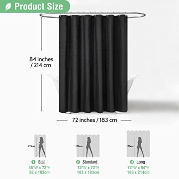 Dynamene Extra Long Luxury Shower Curtain 84 Inches Black
