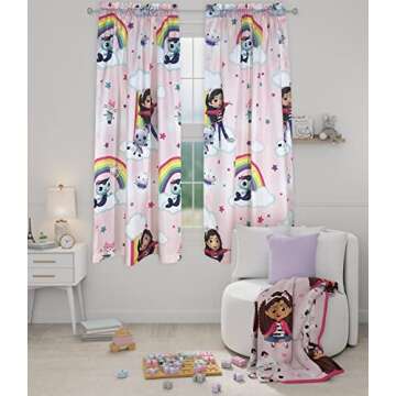 Franco DreamWorks Gabby's Dollhouse Kids Room Window Curtains Drapes Set, 82 in x 63 in, (Official Gabby's Dollhouse Product)