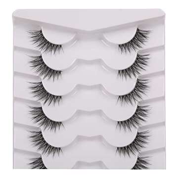 GMAGICTOBO False Eyelashes Natural Half Lashes Fluffy Cat Eye 3D Faux Mink Lashes Short Wispy Clear Band Lashes Pack 7 Pairs Multipack
