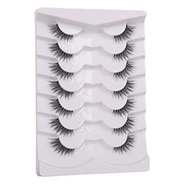 GMAGICTOBO False Eyelashes Natural Half Lashes Fluffy Cat Eye 3D Faux Mink Lashes Short Wispy Clear Band Lashes Pack 7 Pairs Multipack