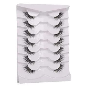 GMAGICTOBO False Eyelashes Natural Half Lashes Fluffy Cat Eye 3D Faux Mink Lashes Short Wispy Clear Band Lashes Pack 7 Pairs Multipack