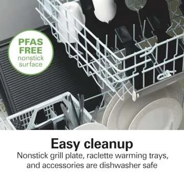 Hamilton Beach Electric Indoor Raclette Table Grill, PFAS-Free Serves up to 8 People for Parties and Family Fun, Includes 8 Warming Trays, Black (31612MN-MX), 200 sq. in. Nonstick Griddle