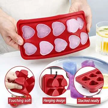 Heart-shaped Ice Cube Trays,Fun Silicone Ice Cube Trays for Make Heart-shaped Ice Cube,Easy Release Ice Cube Mold for Cocktails,Whiskey,Water Bottles,Baby Food,BPA Free and Dishwasher Safe,(2pcs, Red)