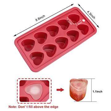 Heart-shaped Ice Cube Trays,Fun Silicone Ice Cube Trays for Make Heart-shaped Ice Cube,Easy Release Ice Cube Mold for Cocktails,Whiskey,Water Bottles,Baby Food,BPA Free and Dishwasher Safe,(2pcs, Red)