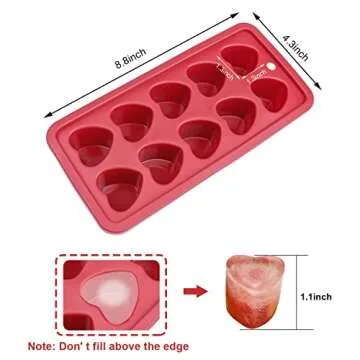 Heart-shaped Ice Cube Trays,Fun Silicone Ice Cube Trays for Make Heart-shaped Ice Cube,Easy Release Ice Cube Mold for Cocktails,Whiskey,Water Bottles,Baby Food,BPA Free and Dishwasher Safe,(2pcs, Red)
