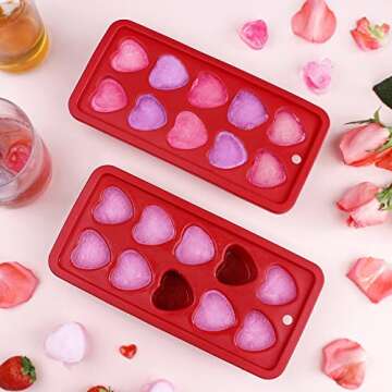 Heart-shaped Ice Cube Trays,Fun Silicone Ice Cube Trays for Make Heart-shaped Ice Cube,Easy Release Ice Cube Mold for Cocktails,Whiskey,Water Bottles,Baby Food,BPA Free and Dishwasher Safe,(2pcs, Red)